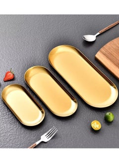 3 Golden Rectangular Serving Tray Different Sizes