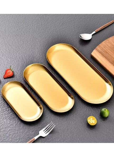 3 Golden Rectangular Serving Tray Different Sizes