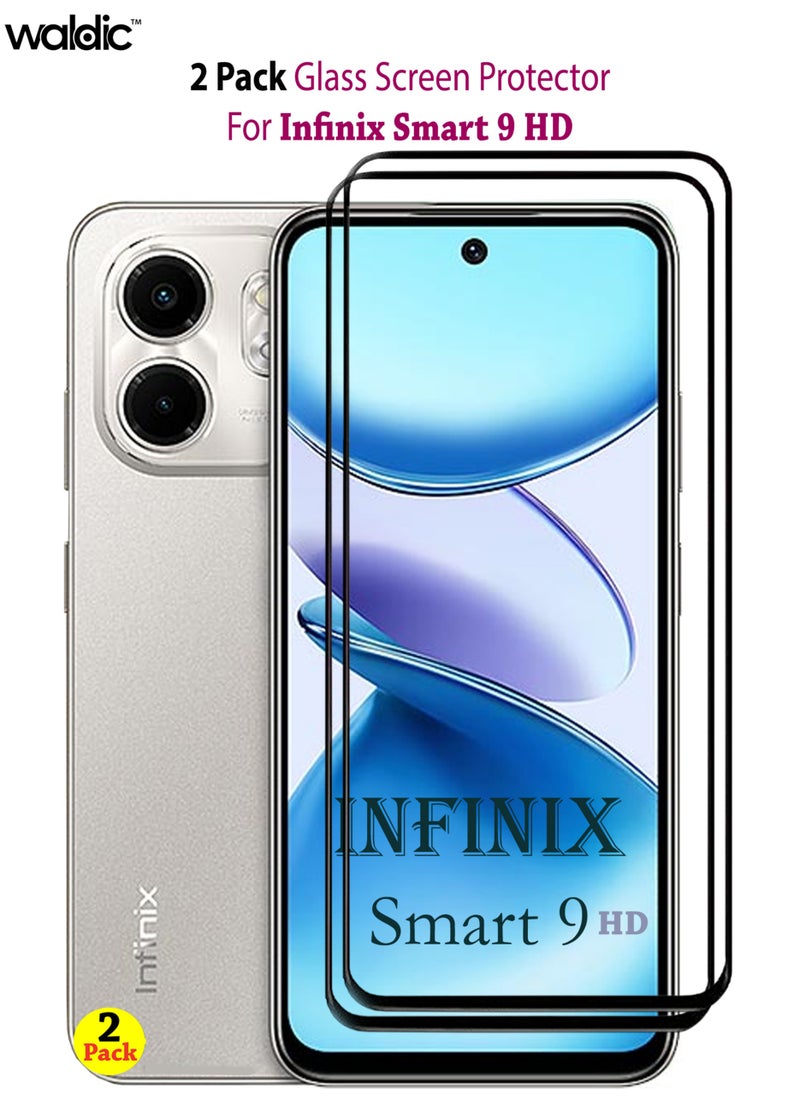 Waldic - 2 Pack Screen Protector for Infinix Smart 9 HD | Tempered Glass Available in Combo Pack Compatible with Infinix Smart 9 HD | Screen Protector Full HD Quality Tempered Glass Anti-Scratch Edge to Edge Coverage with Easy Installation Kit - Black - Image 1