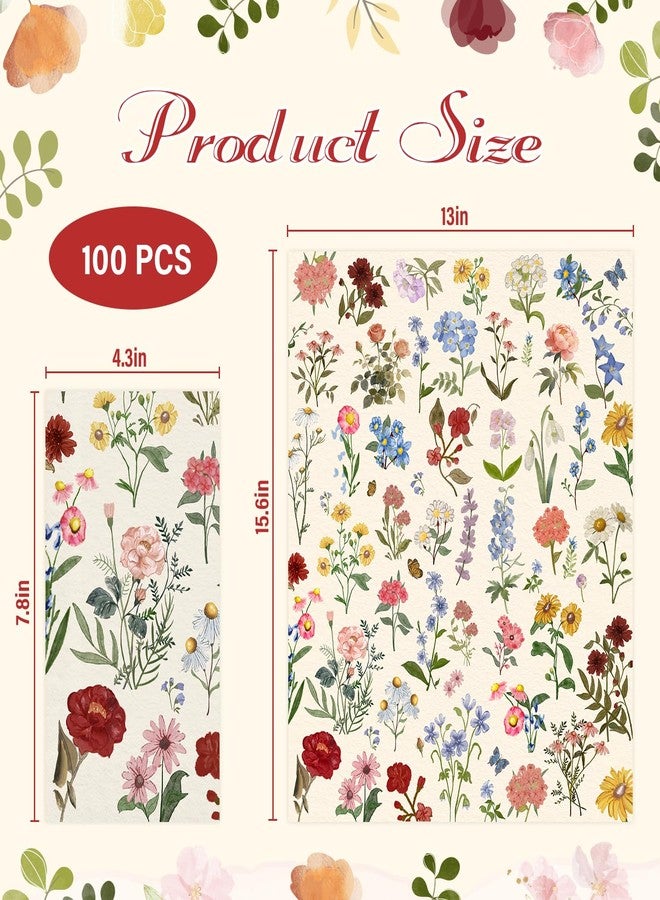 Quera 100 Pcs Floral Paper Napkins Watercolor Flower Disposable Paper Hand Towels Vintage Spring Plants Guest Napkins for Wedding Birthday Table Decor Party Supplies，4.3"*7.8" - Image 2