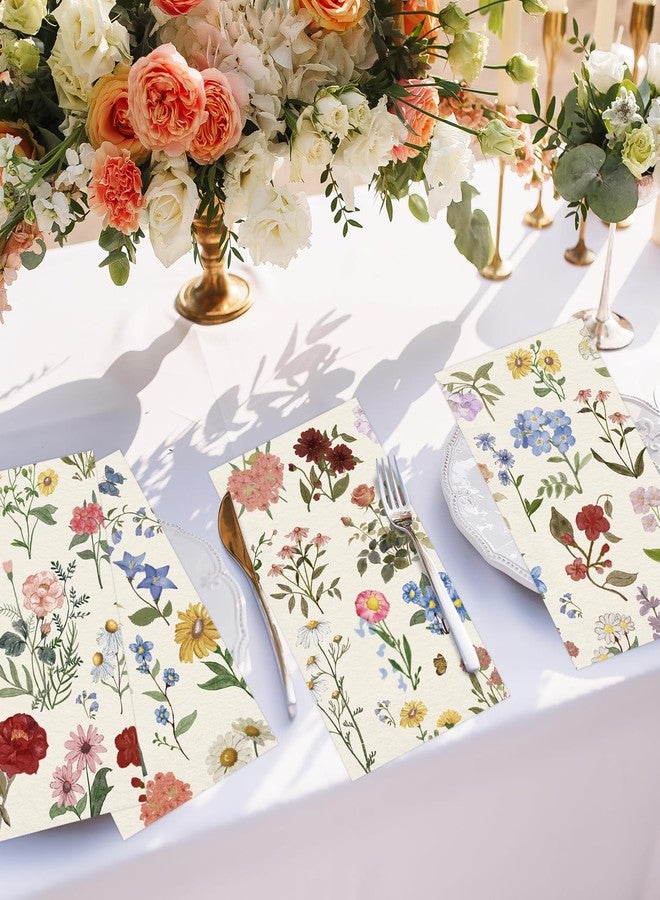 Quera 100 Pcs Floral Paper Napkins Watercolor Flower Disposable Paper Hand Towels Vintage Spring Plants Guest Napkins for Wedding Birthday Table Decor Party Supplies，4.3"*7.8" - Image 4