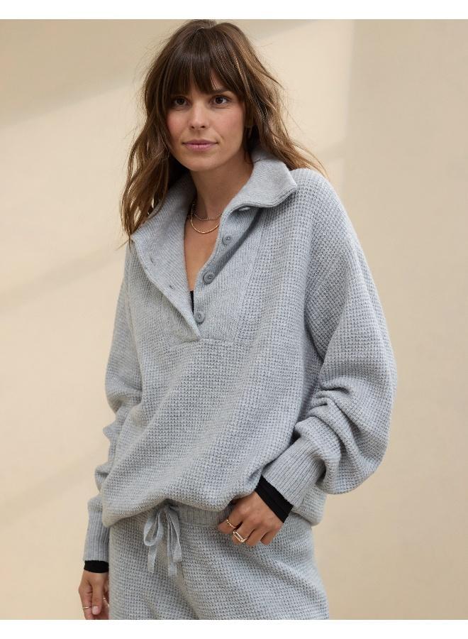 Aerie CozyUp Waffle Button Sweater - Image 1