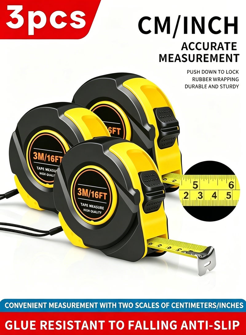 JDS 3Pcs Retractable Tape Measure Wholesale 3-Meter Small Measuring Tape Pocket Mini Inches and Metric Measurement for Construction, Party Gifts, Christmas Event Supplies, Men's Gifts (Yellow and Black) - Image 1