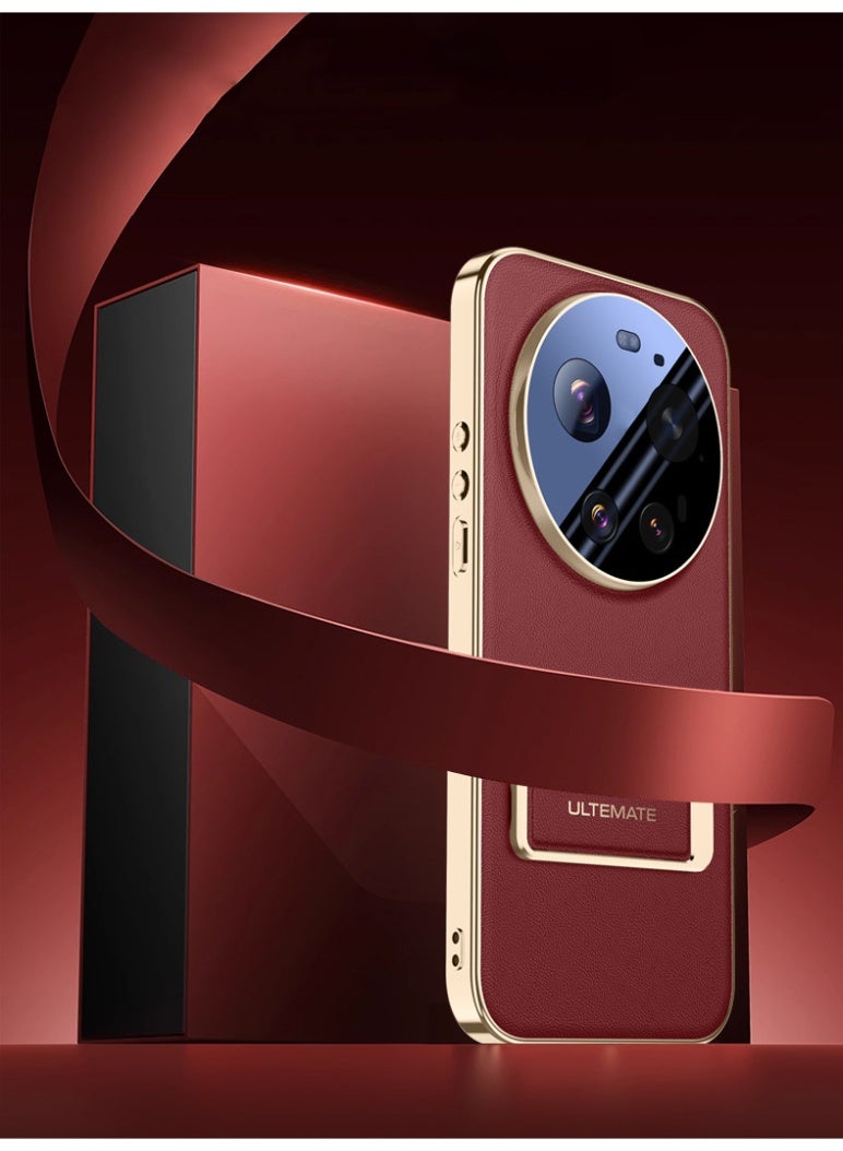 general Leather Case for Xiaomi 17 Ultra, Electroplated Gold Edge Luxury Mini Kickstand Cover Camera Protection Thin Shell - Image 2