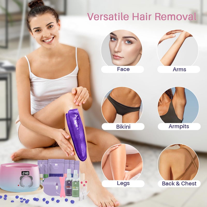 BLITZWAX Brazilian and Bikini Waxing Kit for Women, Hard Wax Warmer for Face, Legs and Body, At Home Hair Removal Kit, Beginner Friendly, Quick Heating, Pink and Blue Gradient Color - Image 4