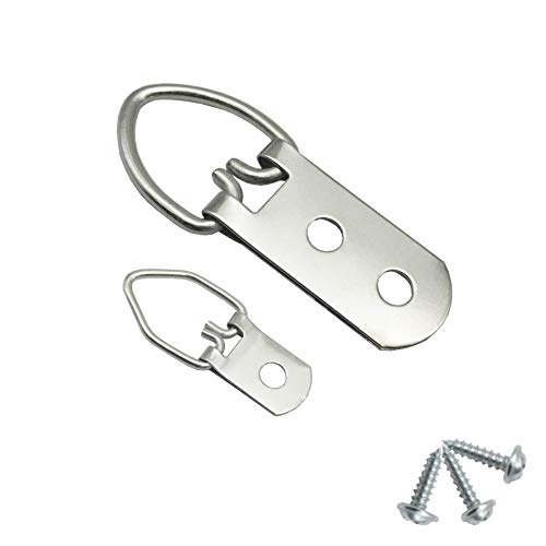 EesTeck 70 Pack D-Ring Steel Picture Hangers Heavy Duty with Screws Picture Frames Double Holes Clasp Picture Hang Solutions, for Hanging Clock Paintings Artwork Picture Frame Hook Photos Mirrors - Image 1