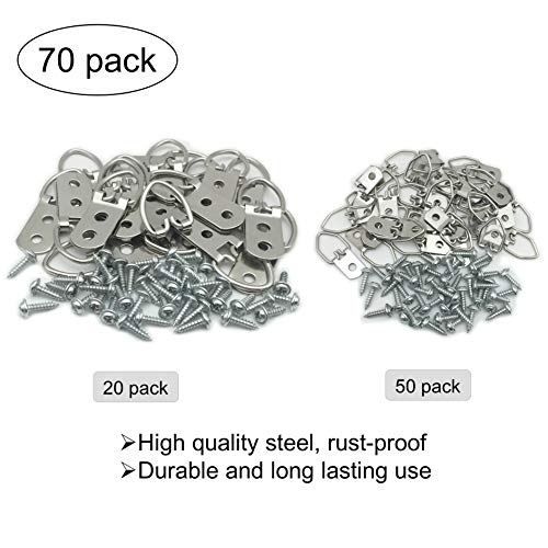 EesTeck 70 Pack D-Ring Steel Picture Hangers Heavy Duty with Screws Picture Frames Double Holes Clasp Picture Hang Solutions, for Hanging Clock Paintings Artwork Picture Frame Hook Photos Mirrors - Image 2