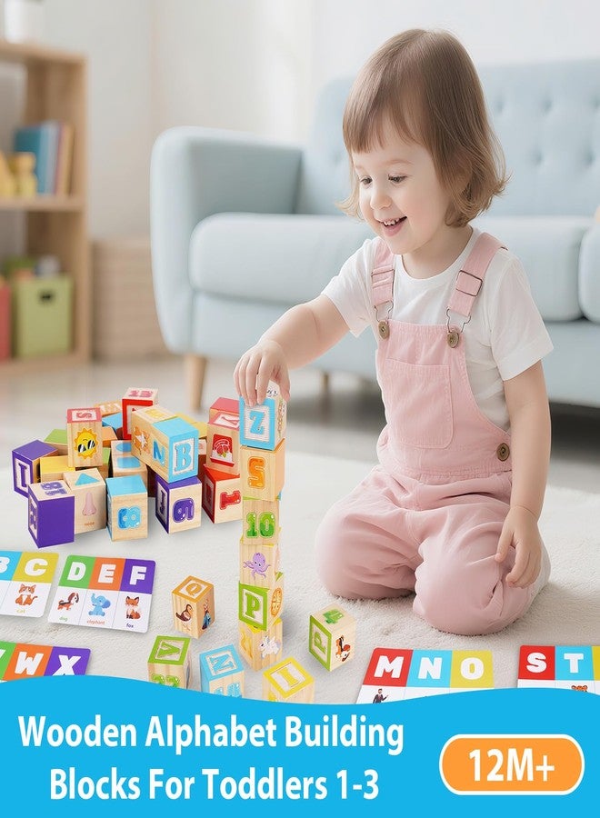 KMTJT مكعبات الحروف الأبجدية الخشبية من KMTJT للأطفال الصغار من عمر 1-3 سنوات | ألعاب مكعبات بناء الحروف الأبجدية للأطفال من عمر سنة إلى 3 سنوات | هدايا عيد الميلاد الأول للأولاد والبنات | ألعاب تعليمية لتعلم بناء الأرقام - Image 3