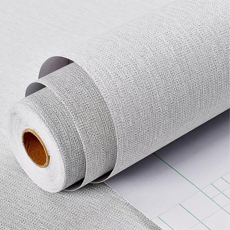 HELLKIT Grasscloth Peel and Stick Wallpaper Textured Gray Fabric Wallpaper Faux Linen Wallpapers 157x788 Textured Contact Paper for Cabinets Self Adhesive Removable Wall Paper for Bedroom