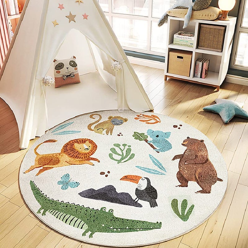 Poowe Forest Kids Play Mat Baby Nursery Rug Round Educational Alphabet Soft Area Rug Non Slip for Children Toddlers Bedroom Round 394 Lovely Forest