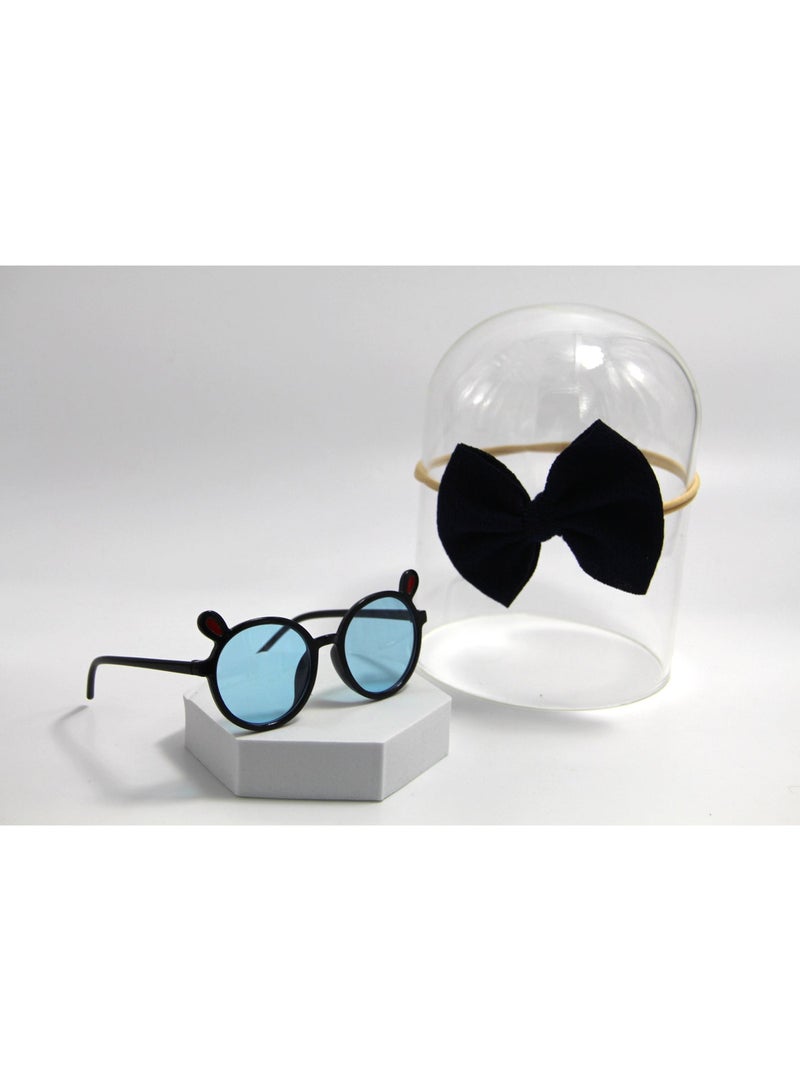 D'Daniela Layla Glasses and Bow Barrette Ponytail Set For Babies and Girls - Blue - Image 4