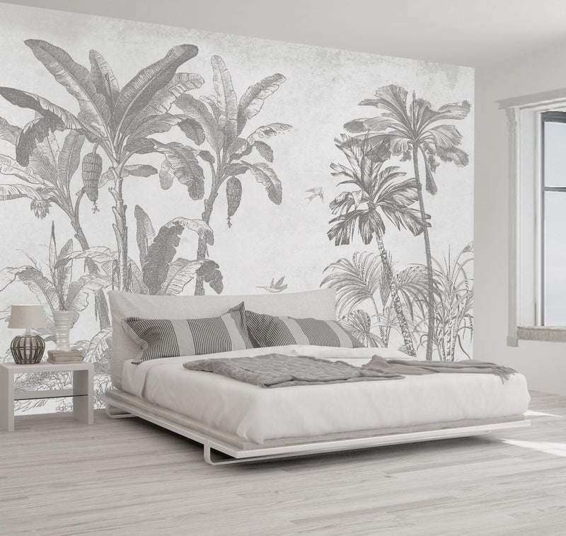 WFBHUA Gray Jungle Landscape Wallpaper Mural Tropical Banana Leaf Wall Mural Not Peel and Stick - Image 2
