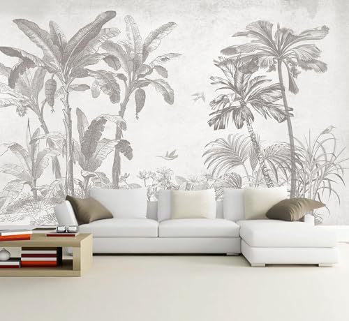 WFBHUA Gray Jungle Landscape Wallpaper Mural Tropical Banana Leaf Wall Mural Not Peel and Stick - Image 3