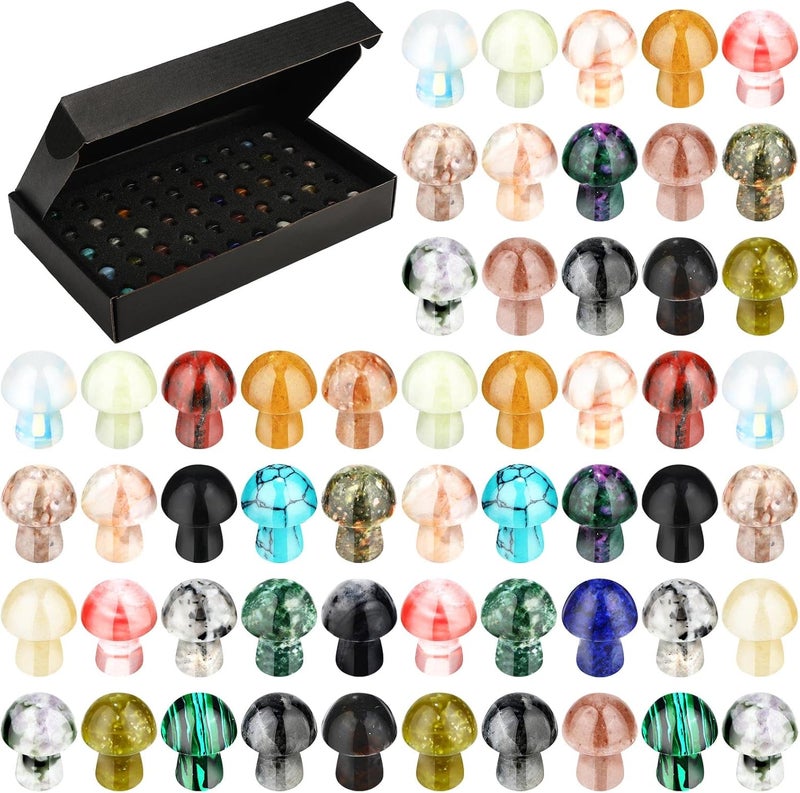 Fumete 50 Pcs Crystal Mushroom Sculpture Decor Bulk Cute Mini Mushroom Crystals Hand Carved Polished Healing Mushroom Shape Crystals Gemstone Mini Quartz Mushroom for Witchcraft Supplies Meditation