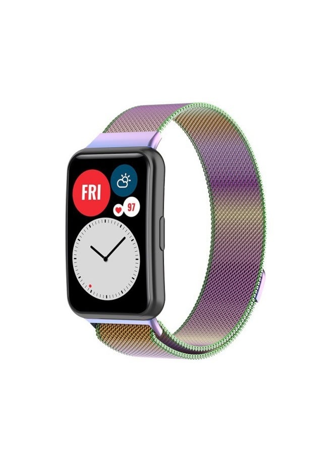 Generic - For Huawei Watch Fit Milan Strap Stainless Steel Metal TIA-B09 Milanese Nice Wristband-Color:Black Room Red (Milan Magnetic Attraction) - Image 1