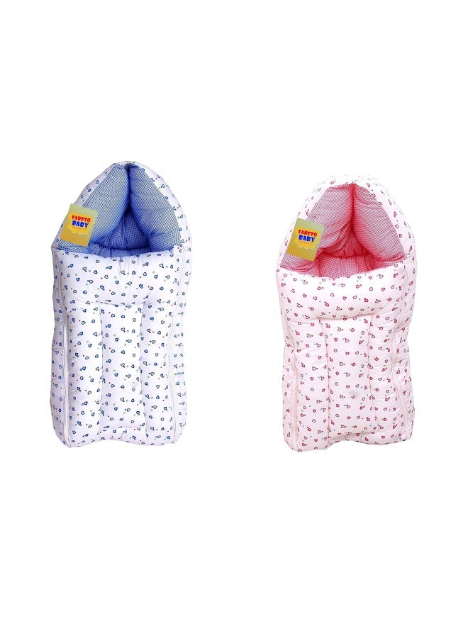 FARETO Gift Pack Combo Of 2 New Born Baby Sleeping Bag Cum Carry Bag 0 6Months Pink And Blue - Image 1