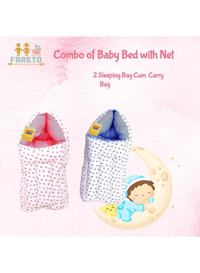 FARETO Gift Pack Combo Of 2 New Born Baby Sleeping Bag Cum Carry Bag 0 6Months Pink And Blue - Image 2