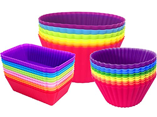 IELEK Silicone Cupcake Liners Baking Cups Non-Stick Jumbo Reusable Muffin Molds Bento Bundle Lunch Box Dividers (30-Pack) - Image 1
