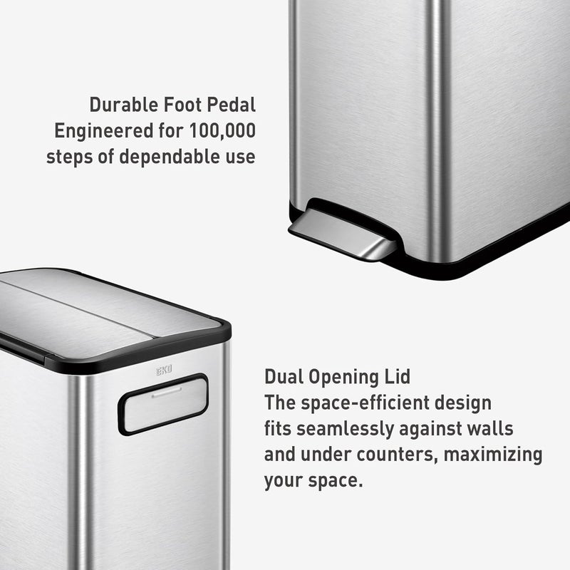 EKO Ecofly Recycling Bin, Pedal Bin 30 Litre, Rubbish Bin with Soft-Close Lid, Kitchen Bin Dual Opening, Perfect for Kitchen & Home, Stainless Steel - Image 4