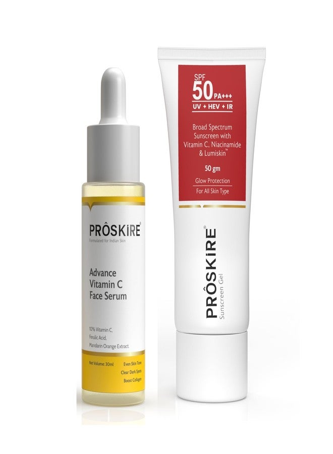 Proskire Vitamin C Face Serum & SPF 50+++ Sunscreen, Brightening, Anti-Aging, Dark Spot Reduction, Hydrating, Suitable for All Skin Type - Image 2