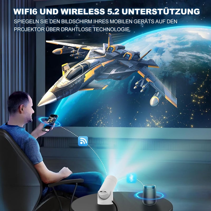 Mini Projector with Bluetooth 5.0, P2 Portable Projector 13000L Support 4K with WiFi6 Electric Keystone Correction Video Projector, 180°Rotatable Stand for Home Movie - Image 3