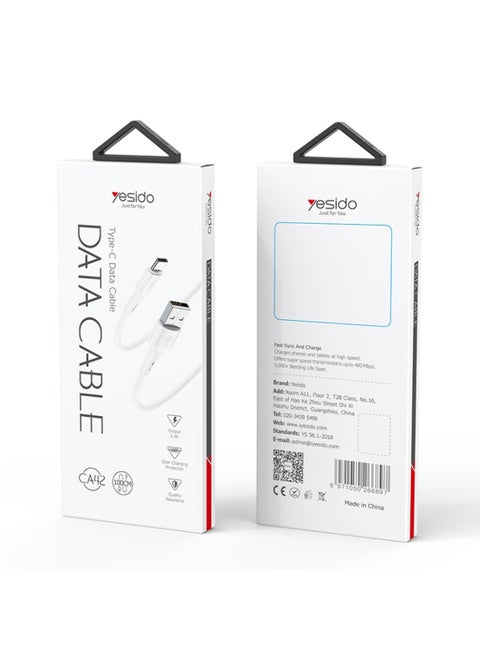 CA42 2.4A USB To USB-C / Type-C Charging Cable, Length 1m White