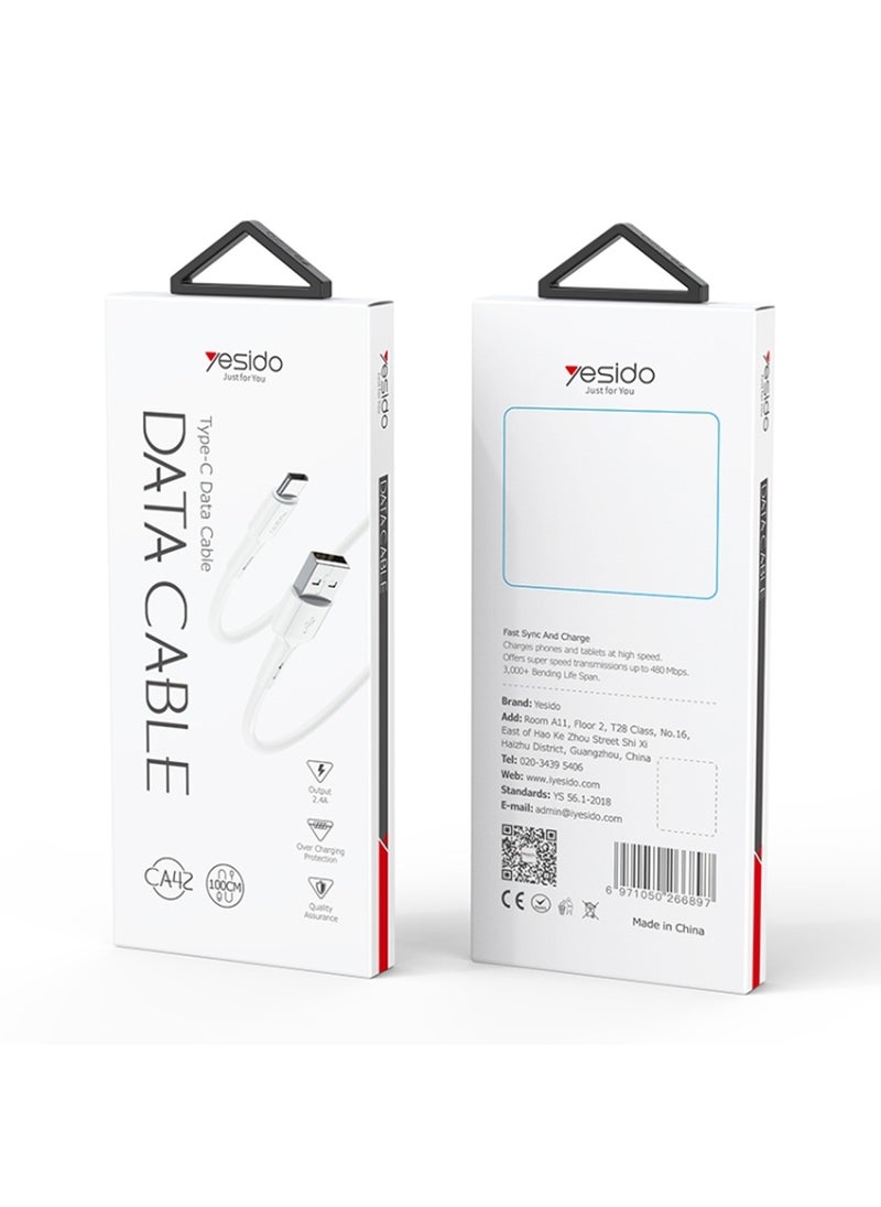 Yesido - CA42 2.4A USB To USB-C / Type-C Charging Cable, Length 1m White - Image 1