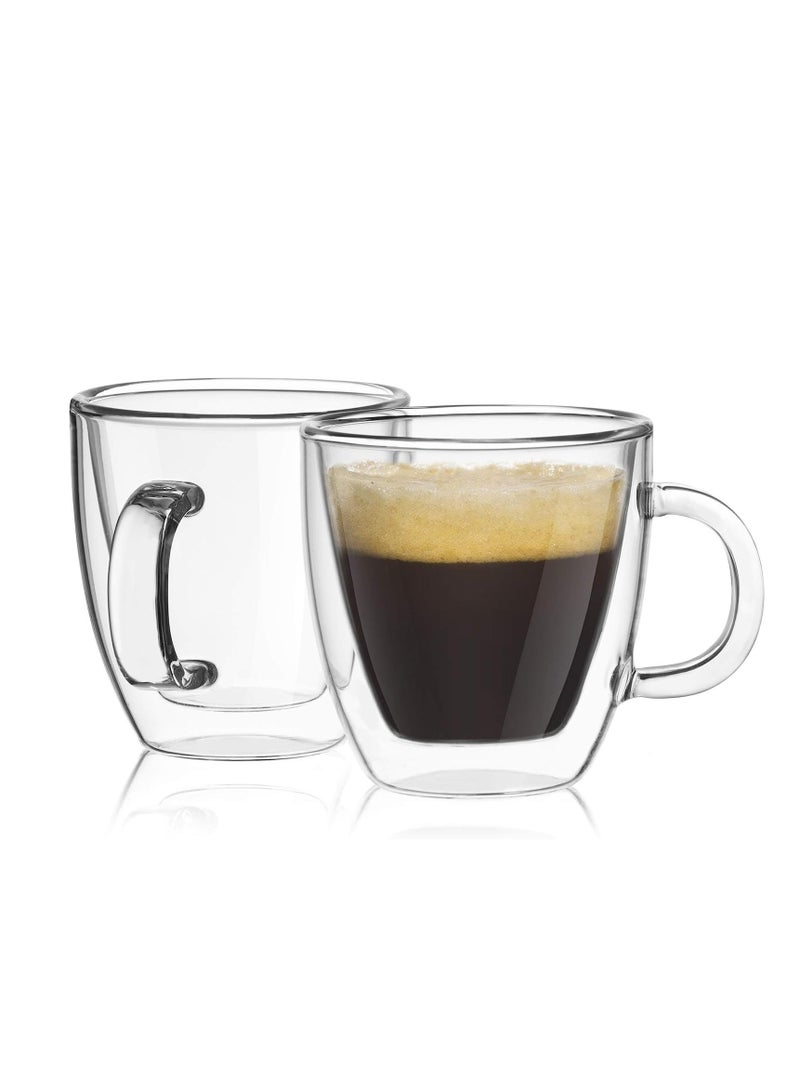 MIXDE 2pcs 12oz Double Wall Glass Coffee Mugs, Clear Coffee Cups with Handle Insulated Drinking Glasses Tea Cups, Latte Cups for Cappuccino, Espresso, Hot and Cold Beverages - Image 1