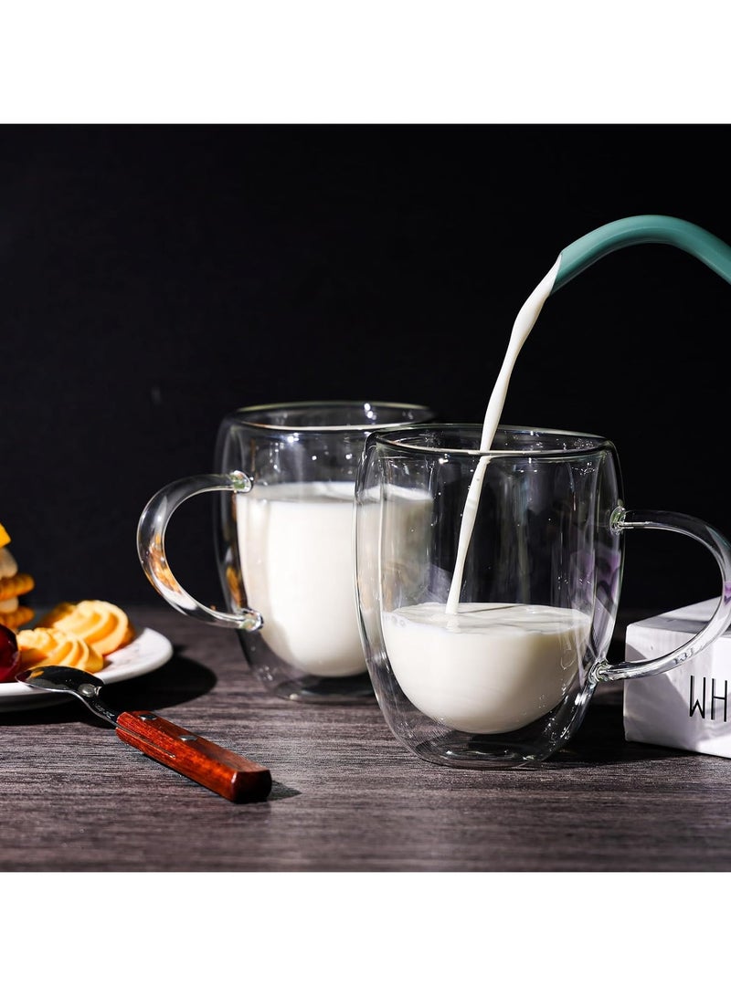 MIXDE 2pcs 12oz Double Wall Glass Coffee Mugs, Clear Coffee Cups with Handle Insulated Drinking Glasses Tea Cups, Latte Cups for Cappuccino, Espresso, Hot and Cold Beverages - Image 3