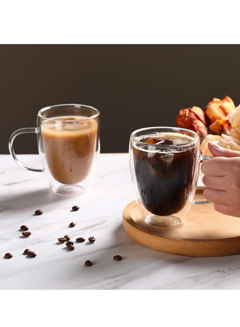 MIXDE 2pcs 12oz Double Wall Glass Coffee Mugs, Clear Coffee Cups with Handle Insulated Drinking Glasses Tea Cups, Latte Cups for Cappuccino, Espresso, Hot and Cold Beverages - Image 2