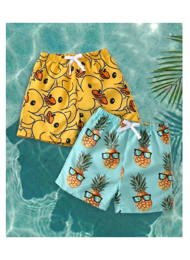Boys' printed shorts swimsuit, multi-colored, with a childlike graphic pattern suitable for summer (6 years old) - Image 1