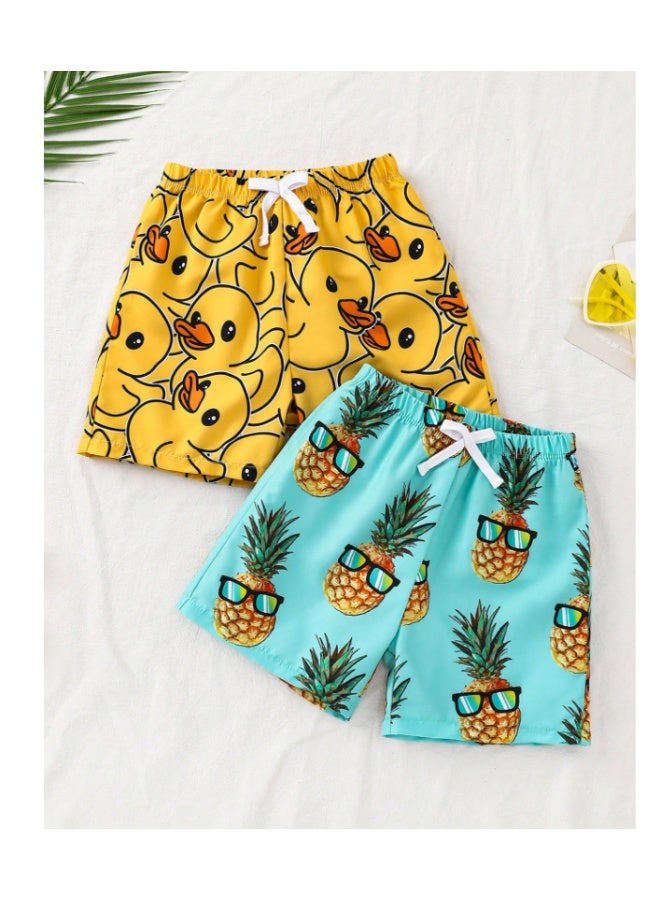 Boys' printed shorts swimsuit, multi-colored, with a childlike graphic pattern suitable for summer (6 years old) - Image 4