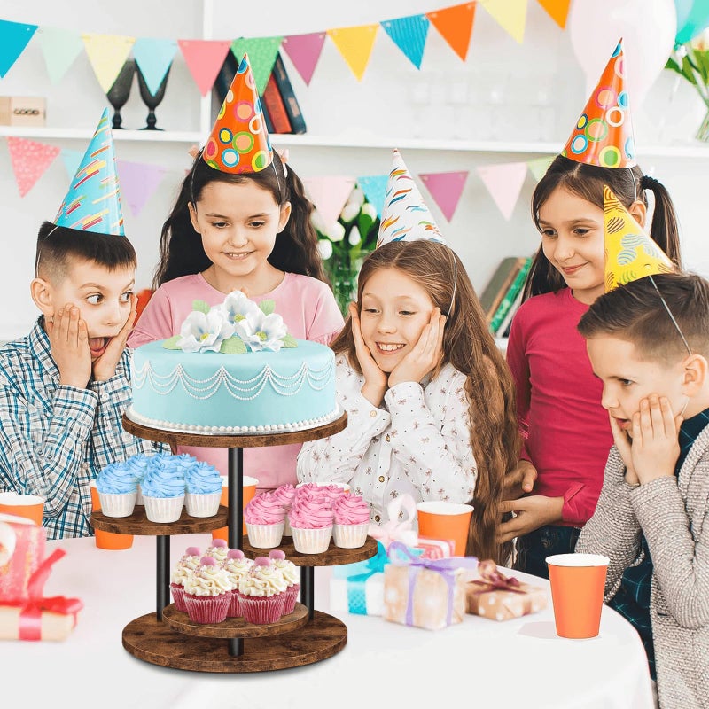 ELITEROO 4 Tier Round Cupcake Tower Stand for 50 Cupcakes, 360Â° Rotating Wood Cake Stand with Tiered Trays, Farmhouse Cookie Stand for Dessert Table Display for Wedding Birthday Baby Shower Tea Party - Image 2