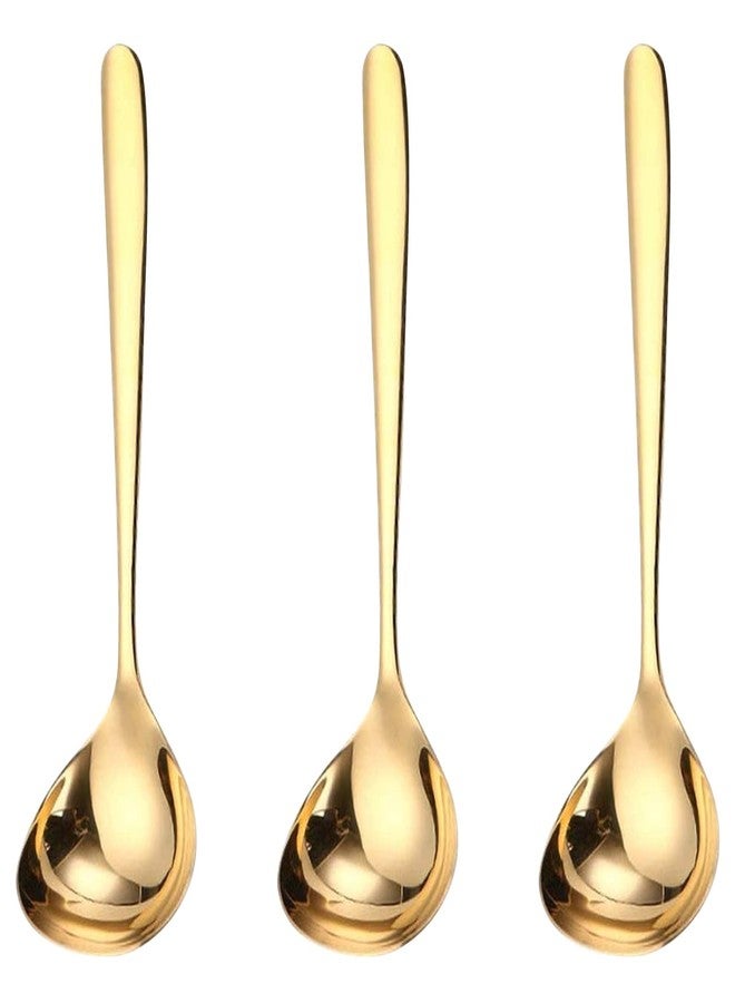 GuDoQi Soup Ladle, 3 Pack Durable 304 Stainless Steel with Polished Titanium Plated Big Volume Soup Spoon, Kitchen Gadget Utensil,8 Inch, Gold - Image 1