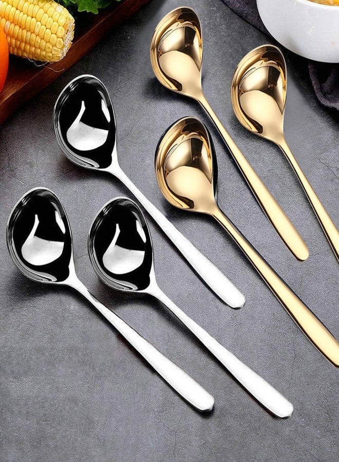 GuDoQi Soup Ladle, 3 Pack Durable 304 Stainless Steel with Polished Titanium Plated Big Volume Soup Spoon, Kitchen Gadget Utensil,8 Inch, Gold - Image 3