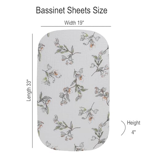 Onacosht Muslin Bassinet Sheets 3 Pack, 100% Cotton Baby Fitted Sheet 33" x 19" Compatible with Mika Micky, KoolaBaby (3 in 1), BabyBond, HARPPA and RICUTON Bedside Bassinet, Green and Botanical - Image 2