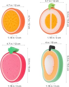 Healifty Shower Sponge 4pcs Cute Fruit Shaped Bath Sponge Bath Brushes Sponges Scrubbers Bathing Tools for Kids Children Mango HoneyDew Melon Orange Strawberry - Image 2