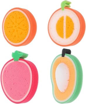 Healifty Shower Sponge 4pcs Cute Fruit Shaped Bath Sponge Bath Brushes Sponges Scrubbers Bathing Tools for Kids Children Mango HoneyDew Melon Orange Strawberry - Image 1