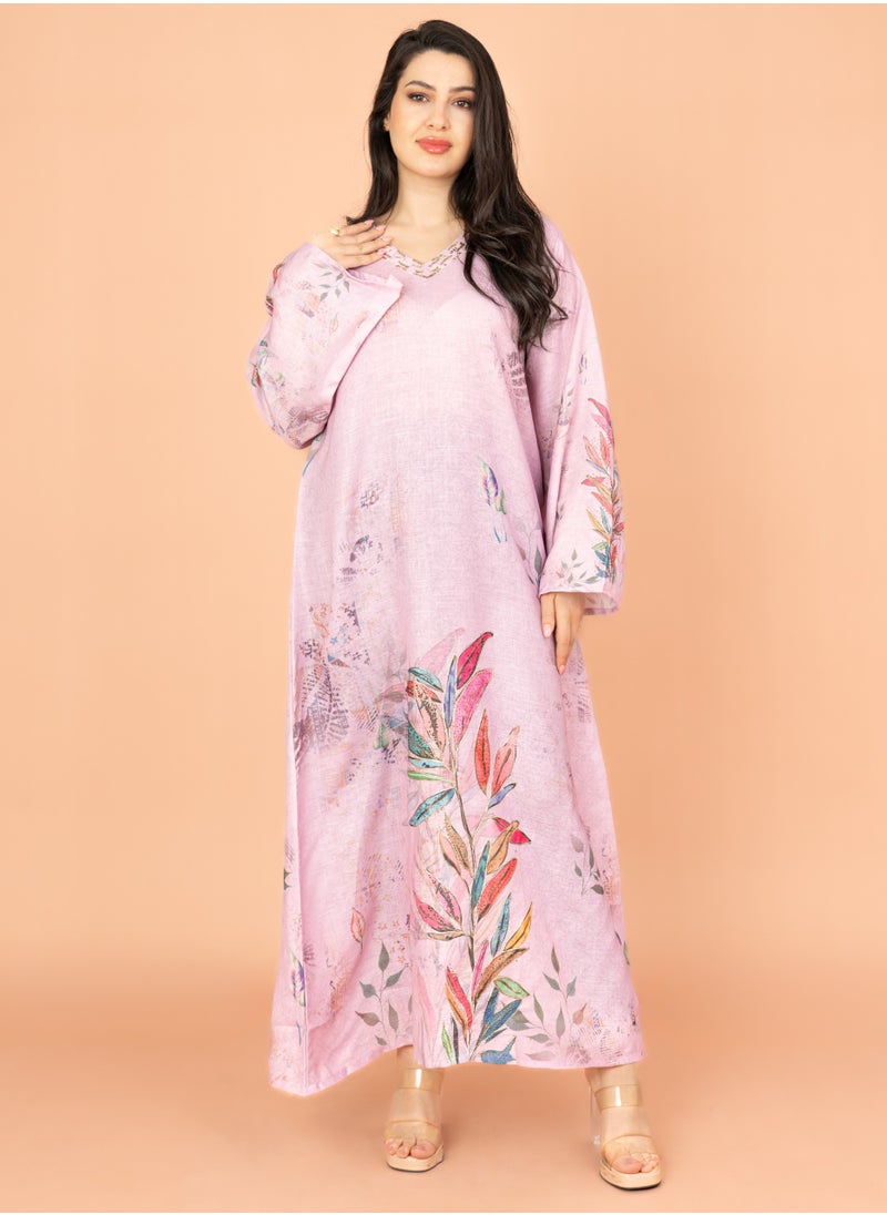 IKKXA Graceful Floral Highlight Jalabiya IN1849 Pink  - Image 1