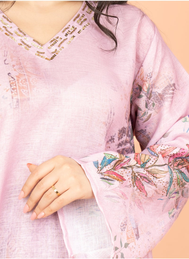 IKKXA Graceful Floral Highlight Jalabiya IN1849 Pink  - Image 2