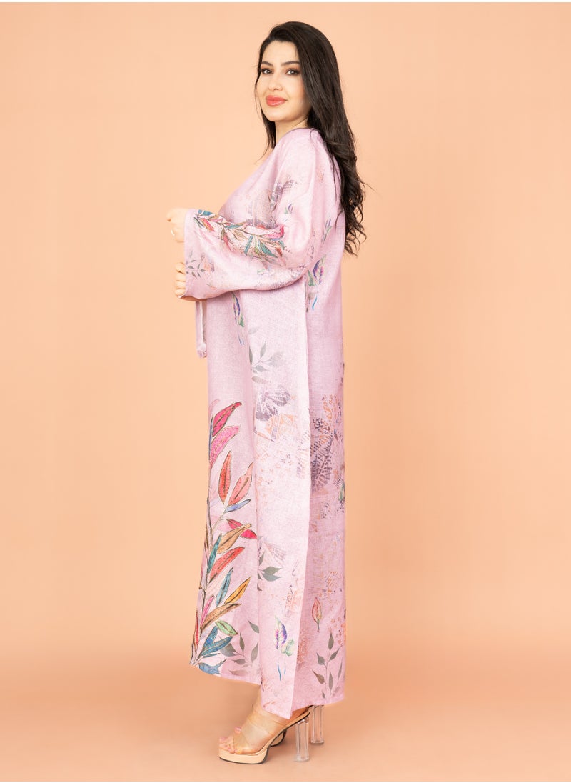 IKKXA Graceful Floral Highlight Jalabiya IN1849 Pink  - Image 3