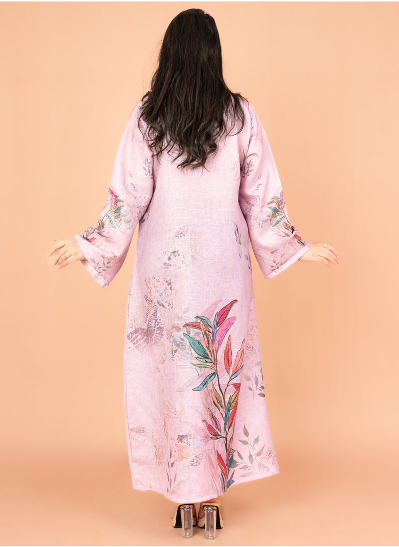 IKKXA Graceful Floral Highlight Jalabiya IN1849 Pink  - Image 4