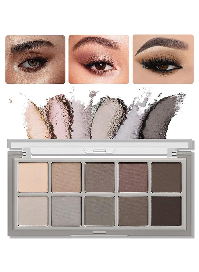 Sweet Mint 10 Colors Nude Eyeshadow Palette, Taupe Brown Mavue Matte Eye Shadow Palette Makeup, Neutral Grey Smokey Eye Pallete, Ultra-Blendable, Long Lasting Natural Eyeshadow for Older Women, Cement - Image 1