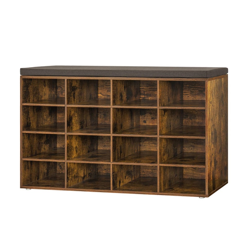 DINZI LVJ DINZI LVJ Shoe Storage Bench with Cushion 16Cubby Shoe Rack Adjustable Shelves Multifunctional Shoe Organizer Bench for Entryway Mudroom Hallway Living Room Bedroom and Garage Rustic Brown
