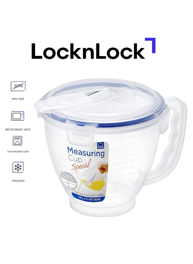 لوك آند لوك وعاء قياس لوك لوك سعة 1 لتر - أداة مطبخ متينة بعلامات واضحة وغطاء آمن لقياس وتخزين دقيقين - Image 1