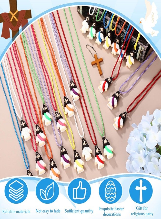 Bememo 24 Pcs Little Jesus Figures Necklaces Original Design Mini Rubber Jesus Figures to Easter Egg Hide and Seek Religious Party Favors Sunday Baptism Gifts, 8 Color - Image 4