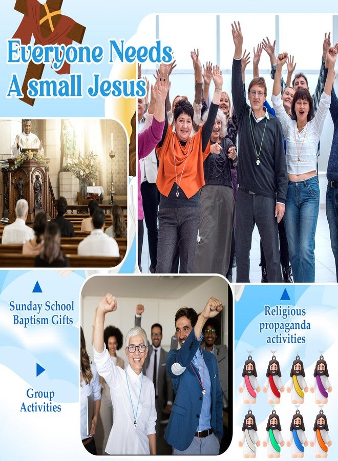 Bememo 24 Pcs Little Jesus Figures Necklaces Original Design Mini Rubber Jesus Figures to Easter Egg Hide and Seek Religious Party Favors Sunday Baptism Gifts, 8 Color - Image 5