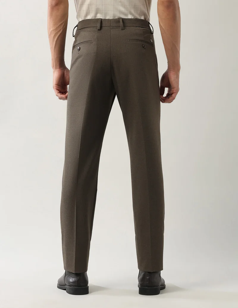 Arrow Brown Solid Smartflex Twill Trousers for Men | Best Price UAE