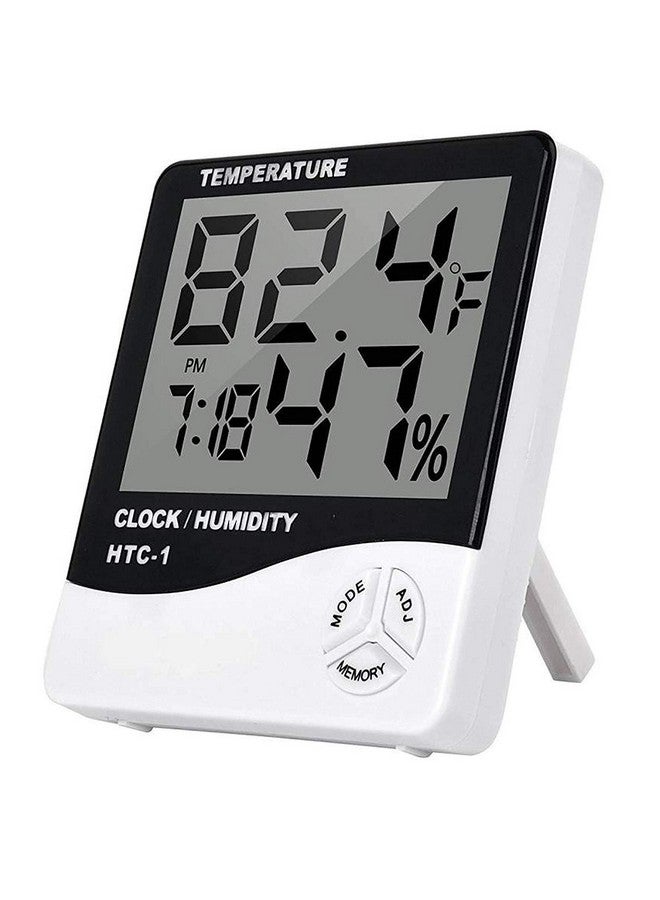 Thermocare Digital Indoor Plastic Hygrometer Thermometer with Clock Humidity Time Display Meter with Alarm Clock, Wall Mount or Table Top - Image 1
