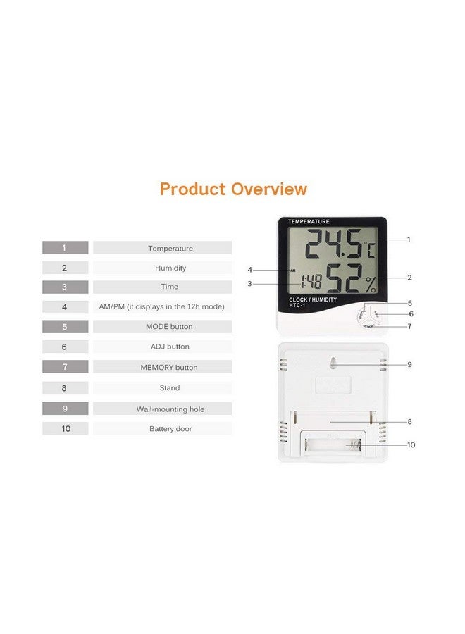 Thermocare Digital Indoor Plastic Hygrometer Thermometer with Clock Humidity Time Display Meter with Alarm Clock, Wall Mount or Table Top - Image 4